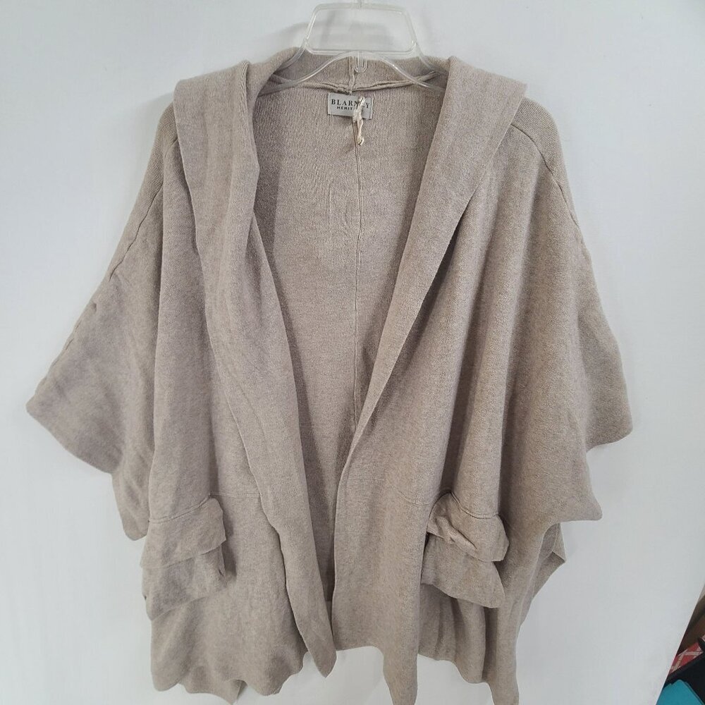 Blarney Heritage Women's Knit Hooded Poncho Cardigan Beige One Size Lagenlook
